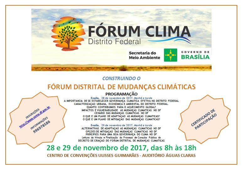 Fórum do Clima acontecerá no DF entre os dias 28 e 29 de novembro